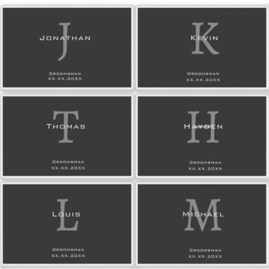 Sticker Monogramme masculin noir et blanc Initiale + Nom (Devant)