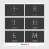 Sticker Monogramme masculin noir et blanc Initiale + Nom (Feuille)