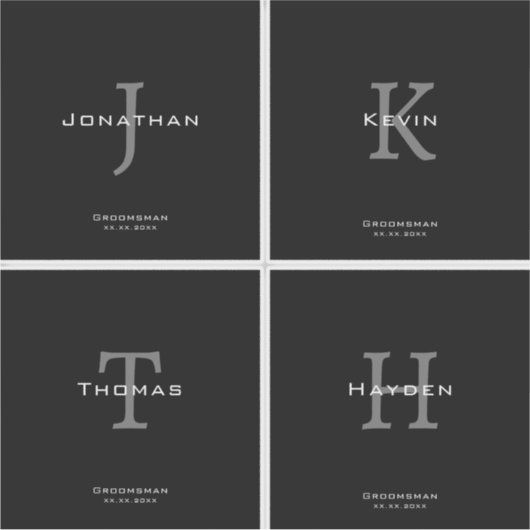 Sticker Monogramme masculin noir et blanc Initiale + Nom (Devant)