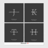 Sticker Monogramme masculin noir et blanc Initiale + Nom (Feuille)