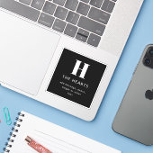 Sticker Monogramme moderne modifiable Nom et message | Noi (Ordinateur portable avec iPhone)
