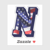 Sticker Monogramme N American Flag LETTRE N INITIALE USA (Feuille)