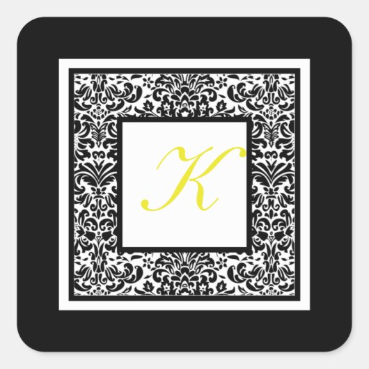 Sticker monogramme noir, blanc et jaune Damas (Devant)