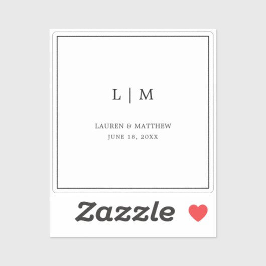 Sticker Monogramme noir et blanc simple Mariage élégant (Feuille)