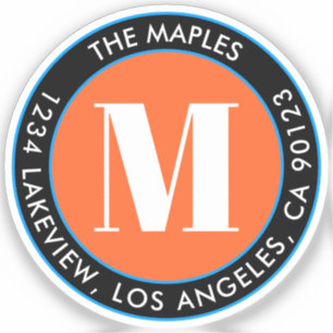 Sticker Monogramme noir orange bleu clair transparent