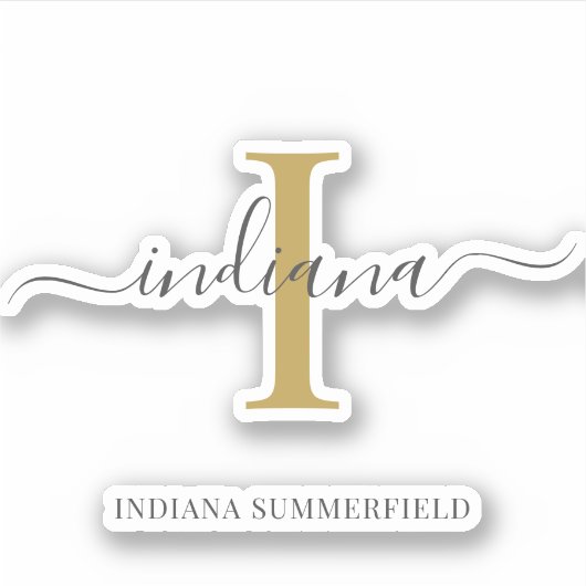 Sticker Monogramme Nom initial Gris Gold Script personnali (Devant)