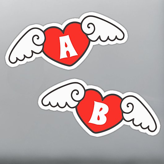Sticker Monogramme Nom personnalisé Cool Flying Hearts wit
