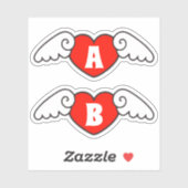Sticker Monogramme Nom personnalisé Cool Flying Hearts wit (Feuille)