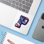 Sticker Monogramme P American Flag LETTRE P INITIAL USA (Ordinateur portable avec iPhone)