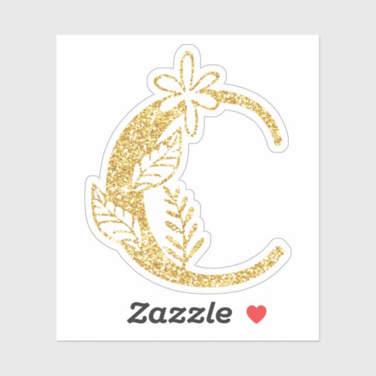 Sticker Monogramme Parties scintillant d'or C Floral Vinyl (Feuille)