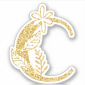 Sticker Monogramme Parties scintillant d'or C Floral Vinyl (Devant)
