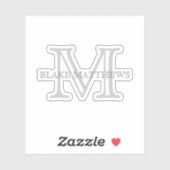 Sticker Monogramme personnalisé Gray simple et élégant (Feuille)