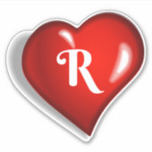 Sticker Monogramme R, script blanc sur coeur rouge rubis (Devant)