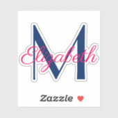 Sticker Monogramme rose et bleu marine (Feuille)