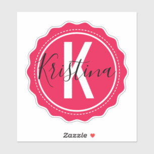 Sticker Monogramme rose tendance Initiale & Nom