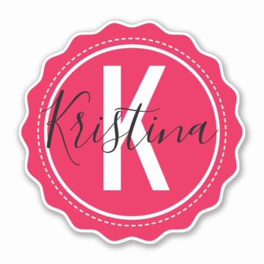 Sticker Monogramme rose tendance Initiale & Nom (Devant)