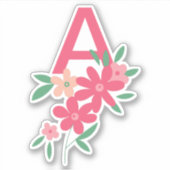 Sticker Monogramme rose Turquoise Dainty Fleurs illustrées (Devant)