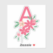 Sticker Monogramme rose Turquoise Dainty Fleurs illustrées (Feuille)