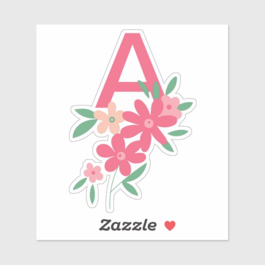 Sticker Monogramme rose Turquoise Dainty Fleurs illustrées (Feuille)