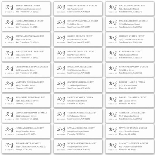 Sticker Monogramme simple moderne Mariage Nom d'hôte Adres (Devant)