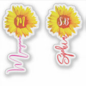 Sticker (Monogramme tournesol pour filles) Nom manuscrit (Devant)