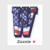 Sticker Monogramme W American Flag LETTRE W INITIAL USA (Feuille)