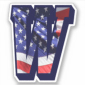 Sticker Monogramme W American Flag LETTRE W INITIAL USA (Devant)