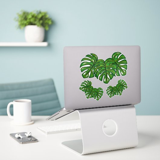 Sticker Monstera Leaves (Ordinateur portable sur le bureau)