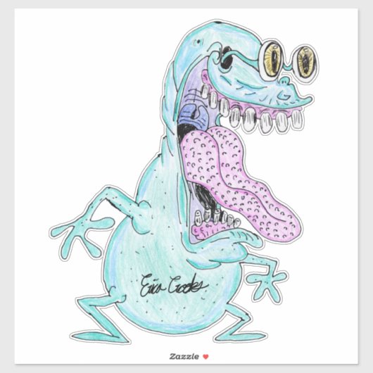 Sticker monstre alien dessin animé bleu clair (Feuille)