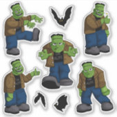 Sticker Monstre de Frankenstein vert drôle, dessin animé e (Devant)