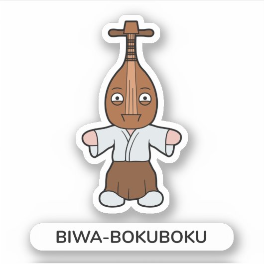 Sticker Monstre japonais Biwa Lute Man Yokai (Devant)