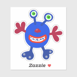 Sticker Monstre teinté de Bug Bleu Whimsical 4 x 4