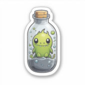 Sticker Monstre vert gras dans un bocal (Devant)