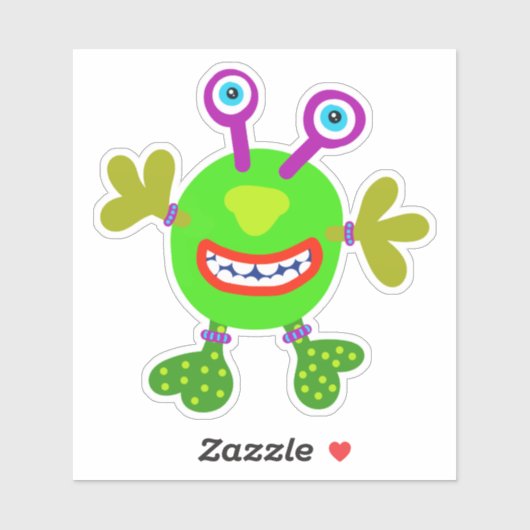 Sticker Monstre vert Whimsical Buggy Eyed 4 x 4 (Feuille)