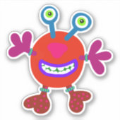 Sticker Monstre Whimsical Eyed Bubby Rouge 4 x 4 (Devant)