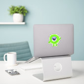 Sticker Monstre Whimsical Vert à un oeil 4 x 4 (Ordinateur portable sur le bureau)