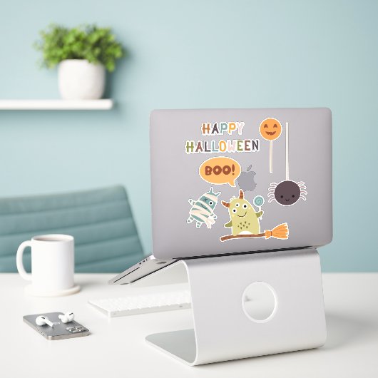 Sticker Monstres mignons d'Halloween (Ordinateur portable sur le bureau)