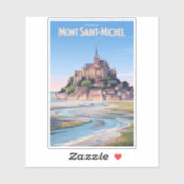 Sticker Mont Saint Michel Illustration Travel Art Vintage (Feuille)