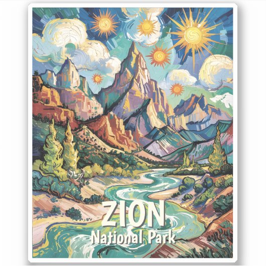 Sticker Montagnes et rivière personnalisées de Zion Van Go (Devant)