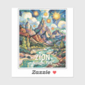 Sticker Montagnes et rivière personnalisées de Zion Van Go (Feuille)