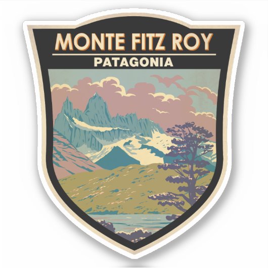 Sticker Monte Fitz Roy Patagonia Travel Art Vintage (Devant)