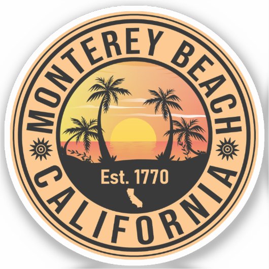 Sticker Monterey Beach California Retro Sunset Souvenirs (Recto)