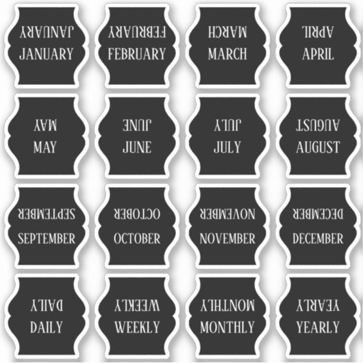 Sticker Monthly Index Tab Black Bujo Planner Foldable (Devant)