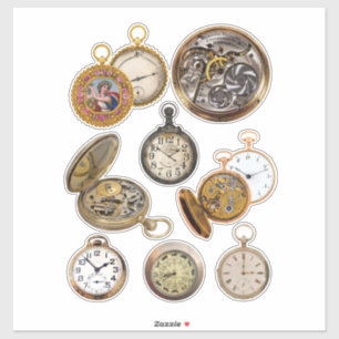 Sticker Montres de poche Temps Steampunk Objets Collage