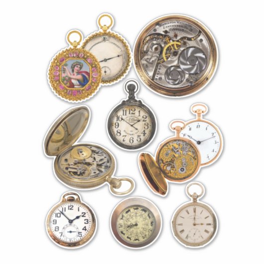 Sticker Montres de poche Temps Steampunk Objets Collage (Devant)