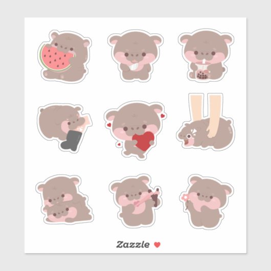 Sticker Moo Deng Hippo (Feuille)