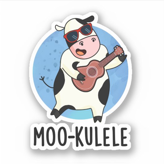 Sticker Moo-kulele Funny Ukulele Cow Pun (Devant)