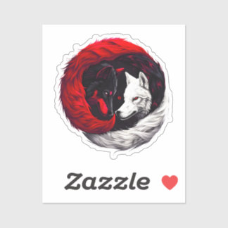 Sticker Moon Crimson Red White Wolf