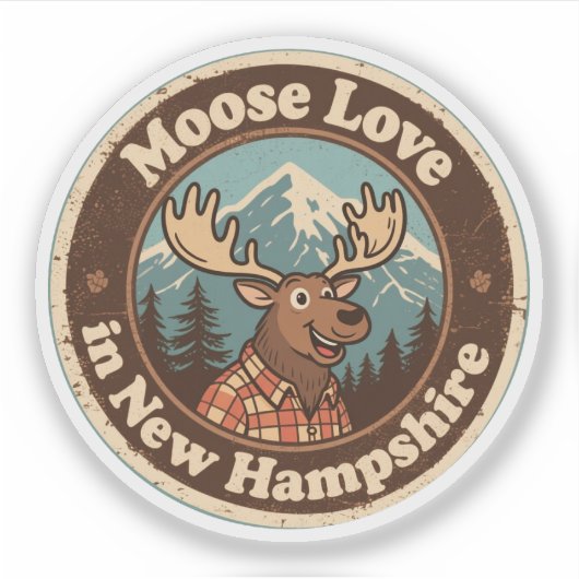 Sticker Moose Love_ New Hampshire Oeuvre forestière (Devant)