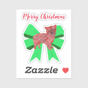 Sticker Morkie Chien Silhouette Rouge et Vert Bow Noël